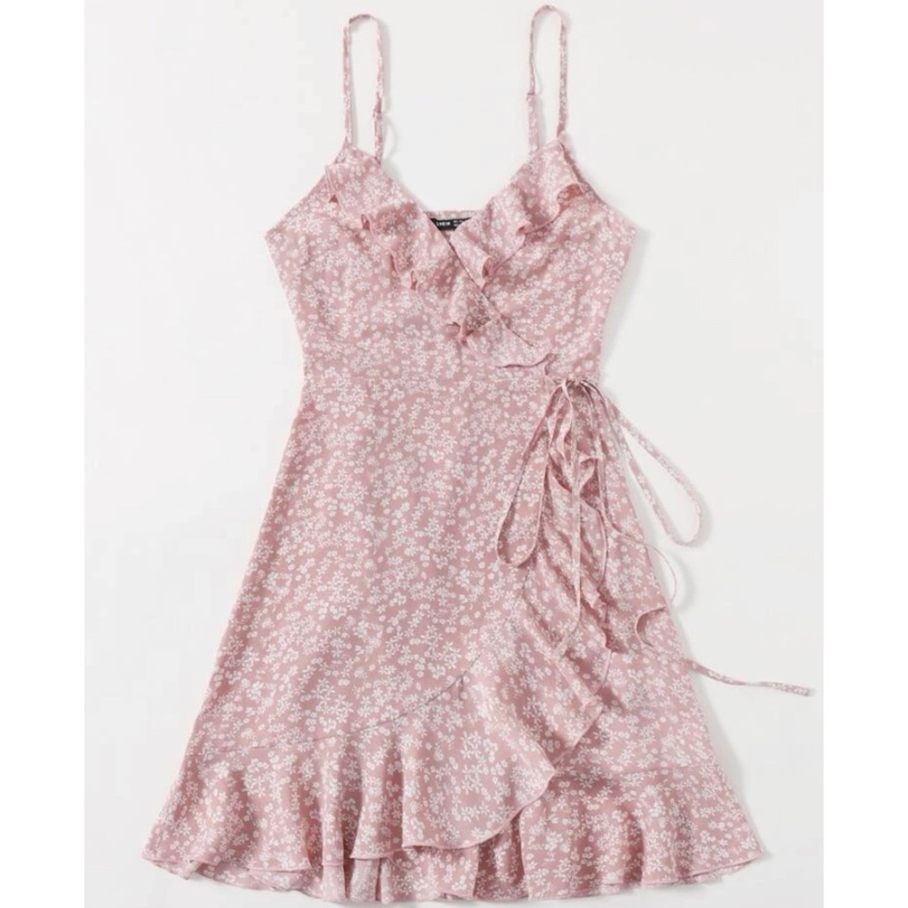 SHEIN Ditsy Floral Print Tie Side Ruffle Trim Wrap Cami Dress